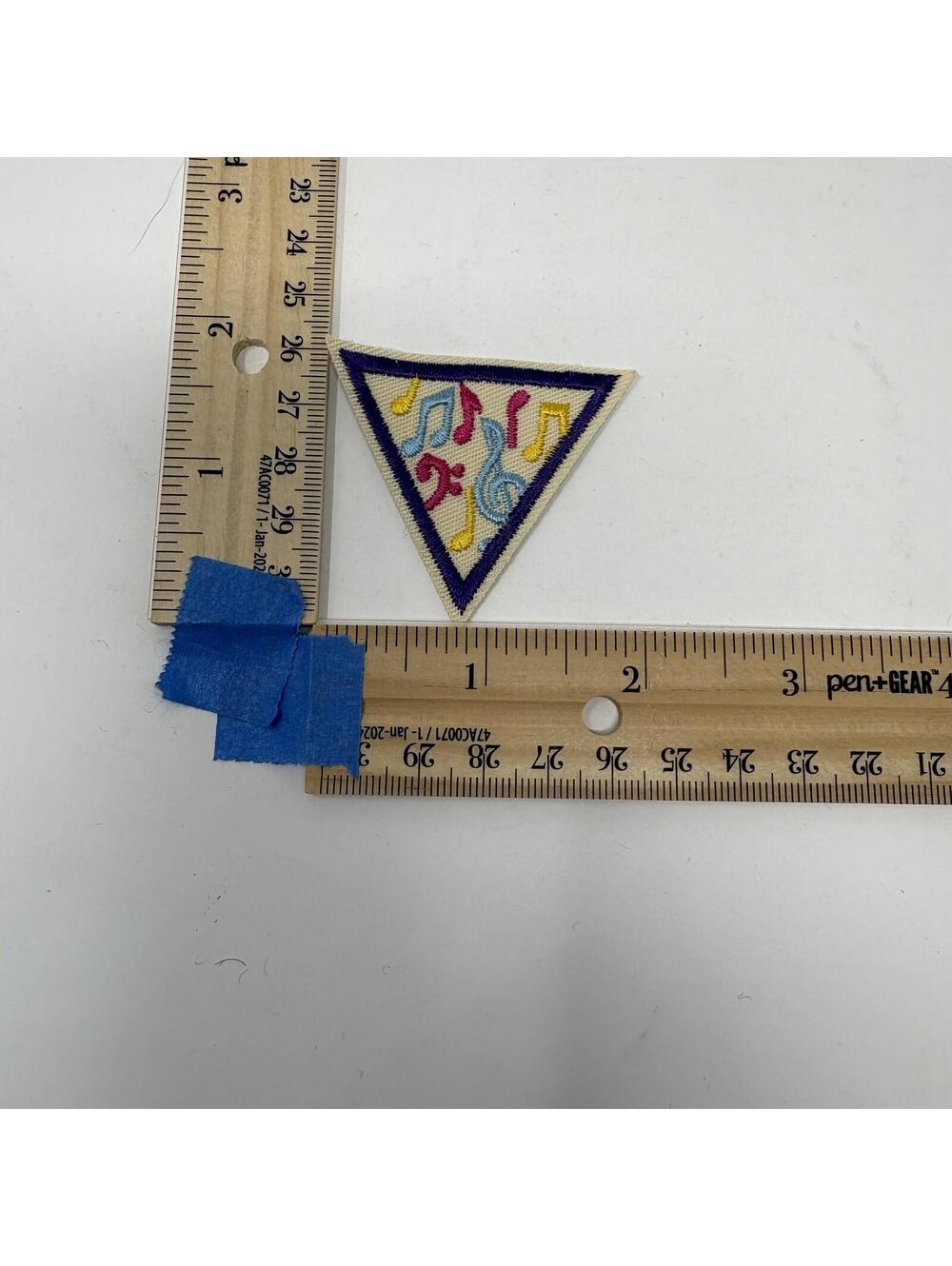Vintage Girl Scout Making Music Try-It Triangle Colorful Musical Notes